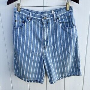 Vintage Paris Sport Club Shorts Striped Denim Jean Mom 90s High 29" Waist Sz 13